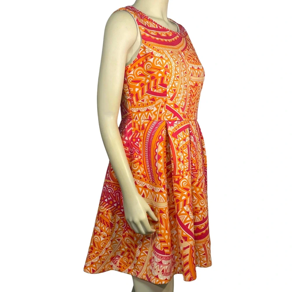Sandra Darren Sz 8 Fit & Flare Dress Orange & Pink Paisley Scuba Knit Dopamine - Picture 2 of 11